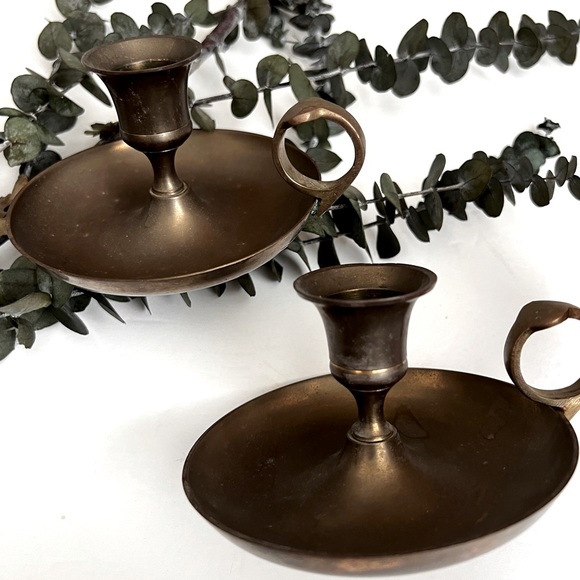 Other - Vintage Brass Chamberstick Candle Holders Taper Candles Holder Set of 2